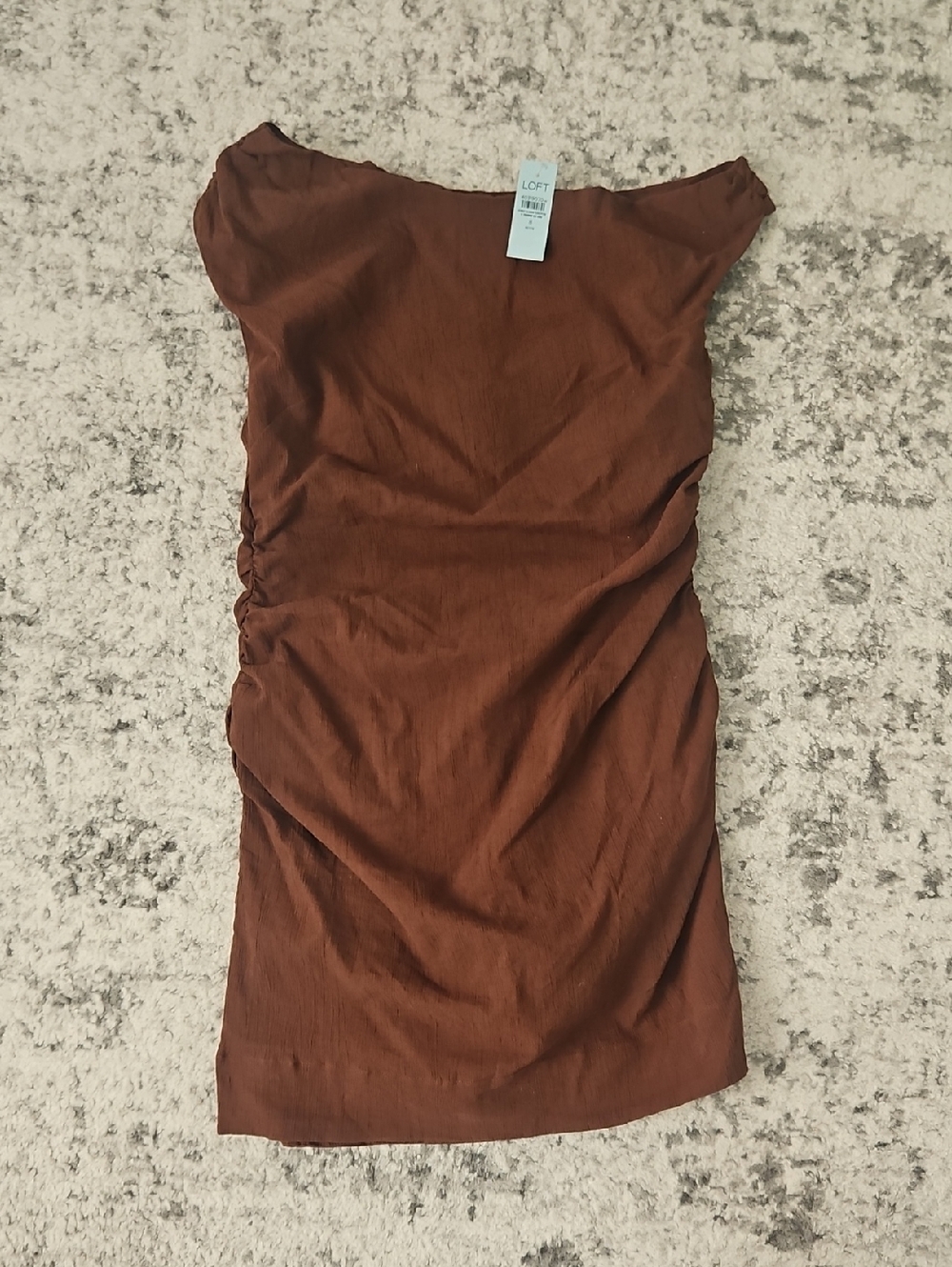 LOFT Chocolate Brown Ruched Off the Shoulder Mini Dress